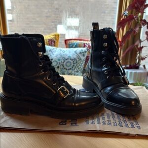 All Saints Black Leather Buckle Boots